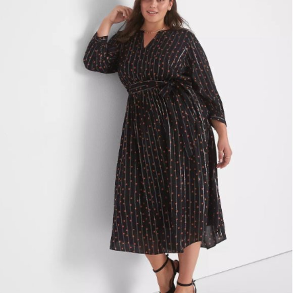 Lane Bryant 3/4-Sleeve Notch-Neck Shirttail-Hem Dress Fall Dot Women's 16 - Picture 1 of 10
